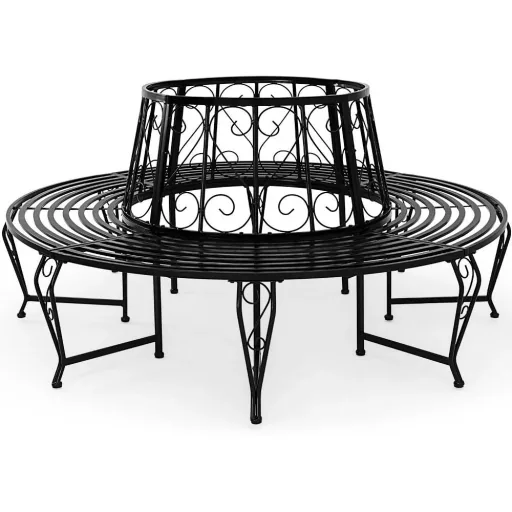 Tree bench - Garden bench - Black - Metal - Ø160 cm