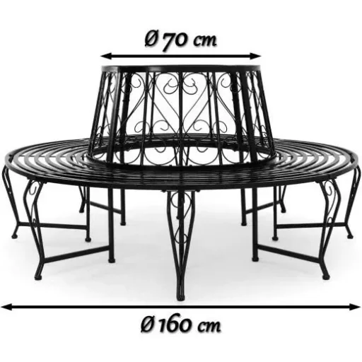 Tree bench - Garden bench - Black - Metal - Ø160 cm