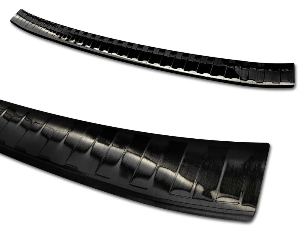 Stainless steel loading sill protector, Mercedes A Class W177, 2018> - graphite/black line. OEM quality, brushed.