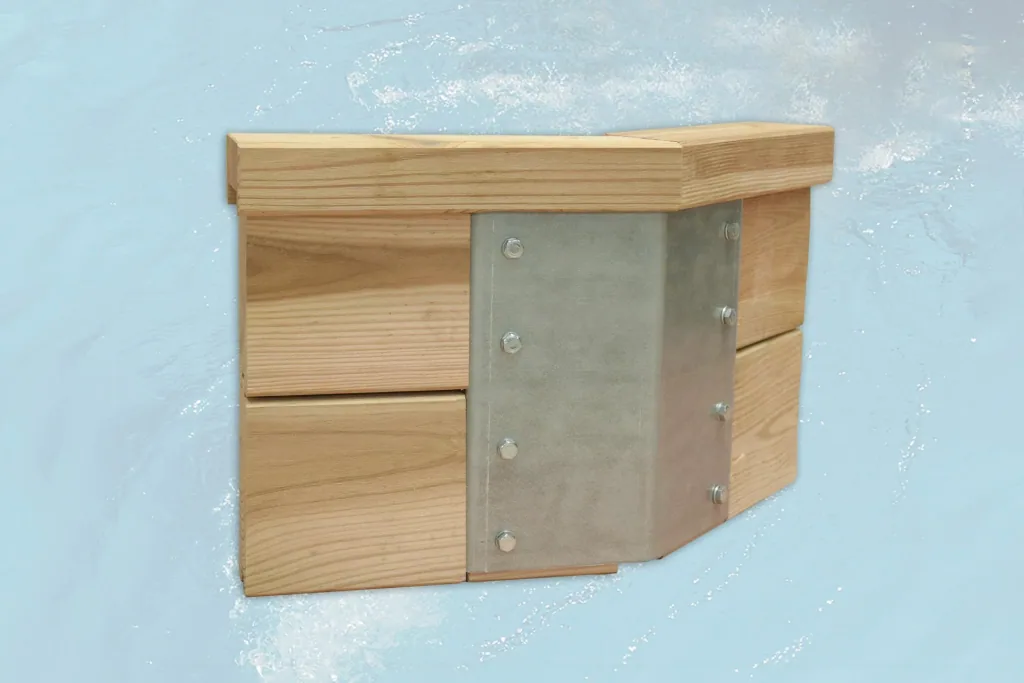 Solid wood pool 594, 714 x 376 x 116 cm, value set including sand filter system and technical room