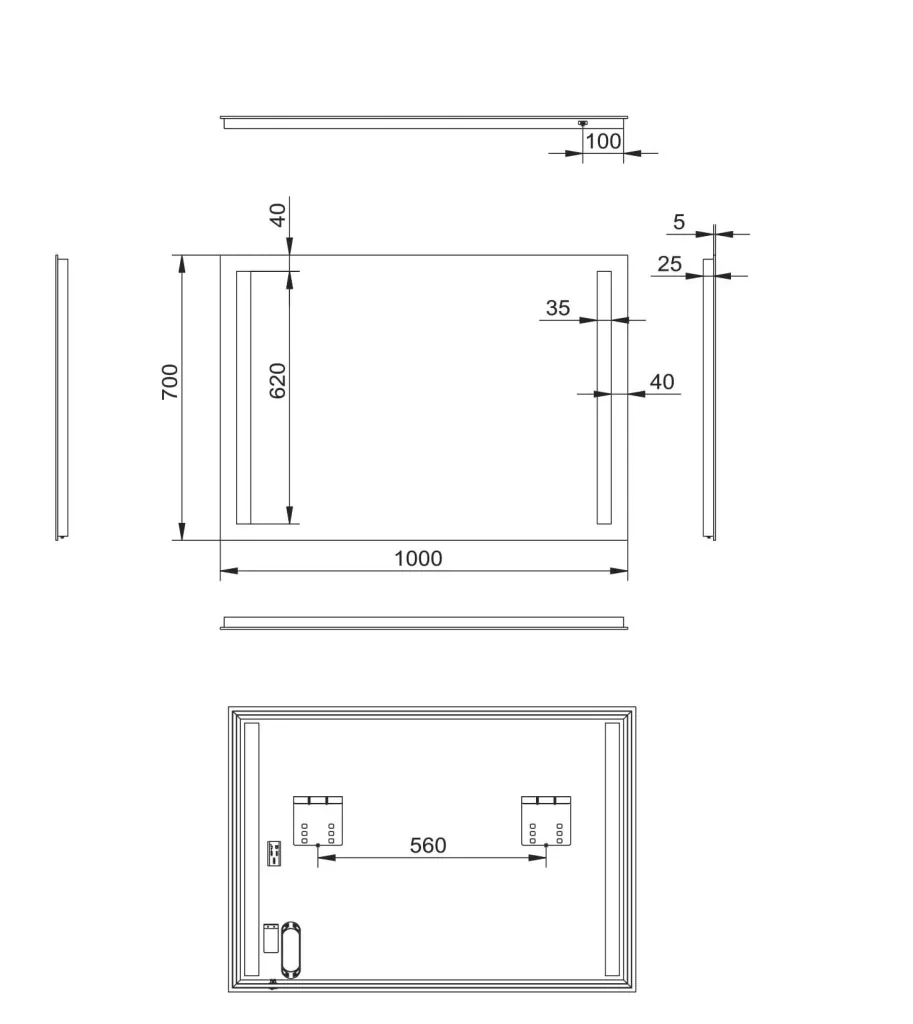 Bathroom mirror with lighting, "Light" - 100 x 70 cm - Light color neutral white