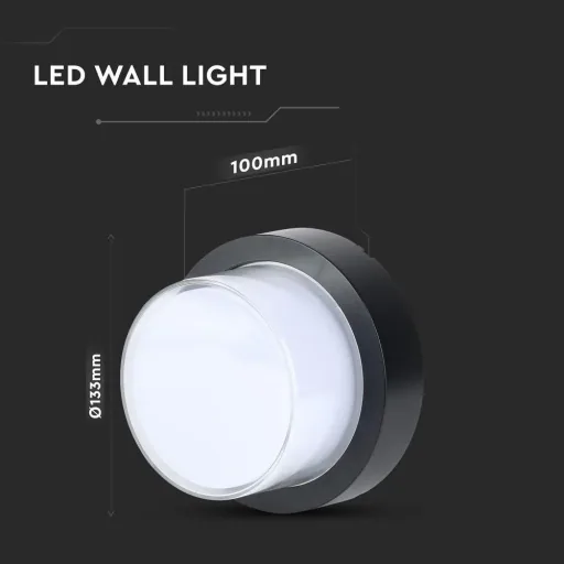 VT-831 LED wall light - 7W - 3000K - 400 lumens - Black - Round
