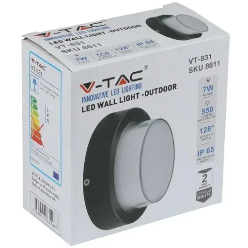 VT-831 LED wall light - 7W - 3000K - 400 lumens - Black - Round