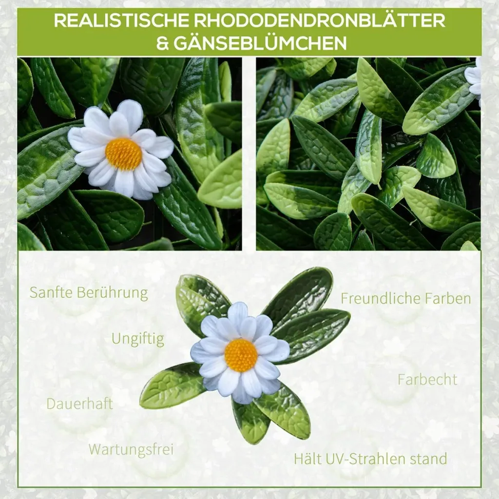 12 pieces artificial plant wall hedge 50x50 cm UV protection privacy screen rhododendron leaves design hedge plant for garden