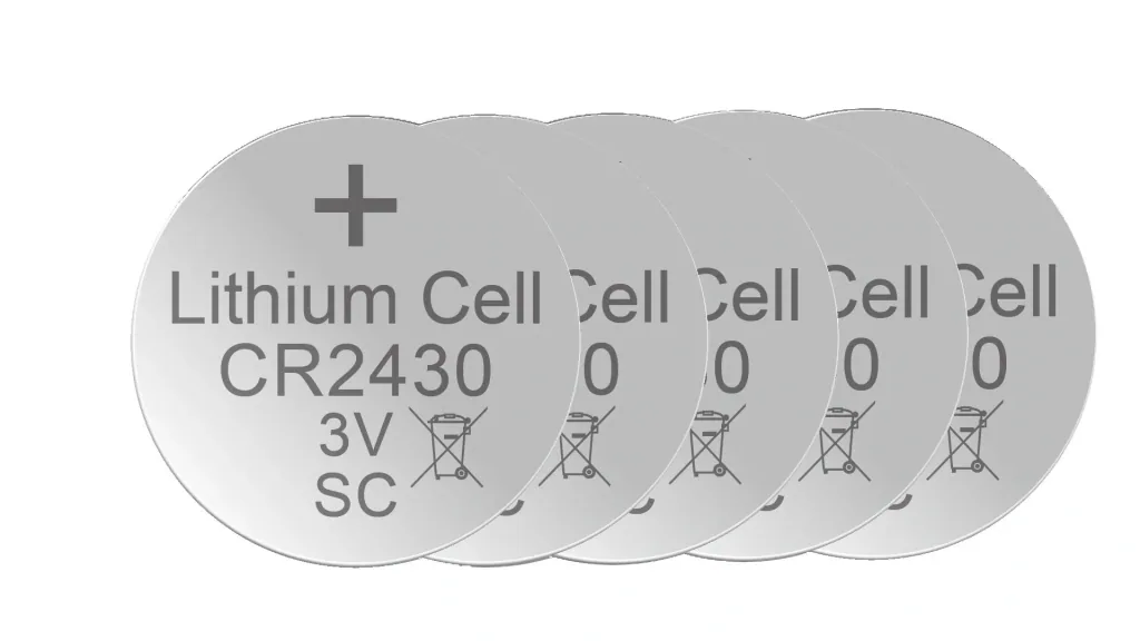 Lithium button cell CR2430, 3 Volt - 5 pieces