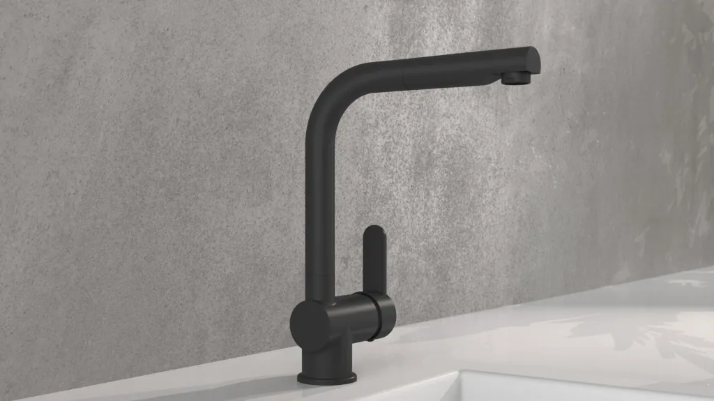 "LONDON" sink faucet with pull-out spout, matt black
