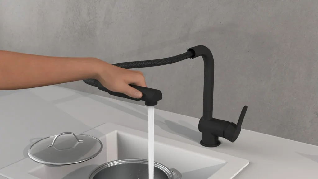 "LONDON" sink faucet with pull-out spout, matt black