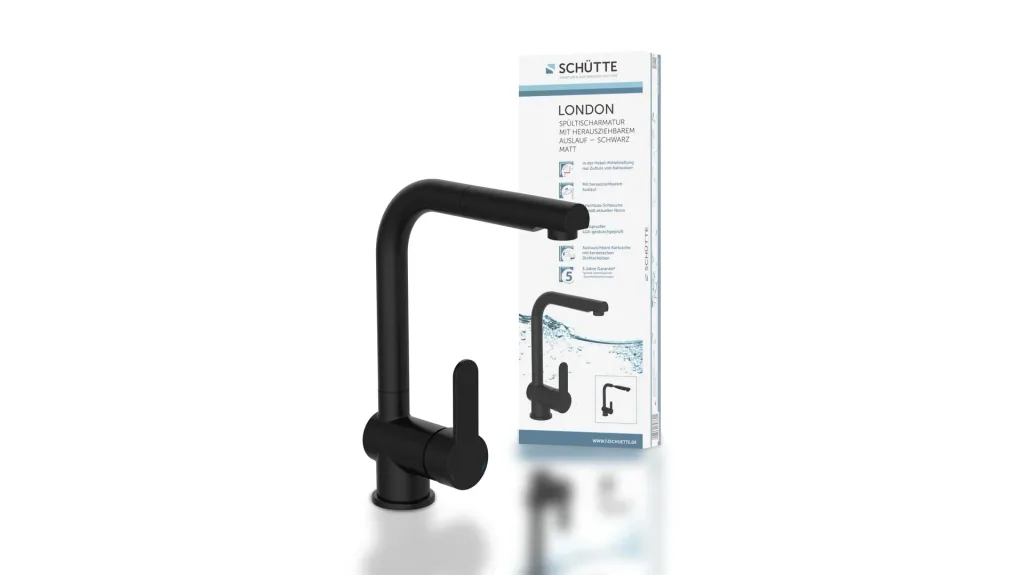 "LONDON" sink faucet with pull-out spout, matt black