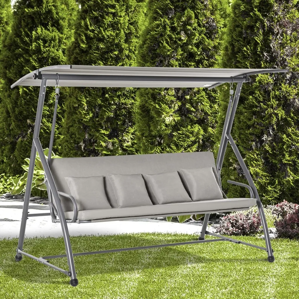 3-seater Hollywood swing rocking chair 2-in-1 garden lounger with sunroof angle adjustable steel polyester outdoor Hel