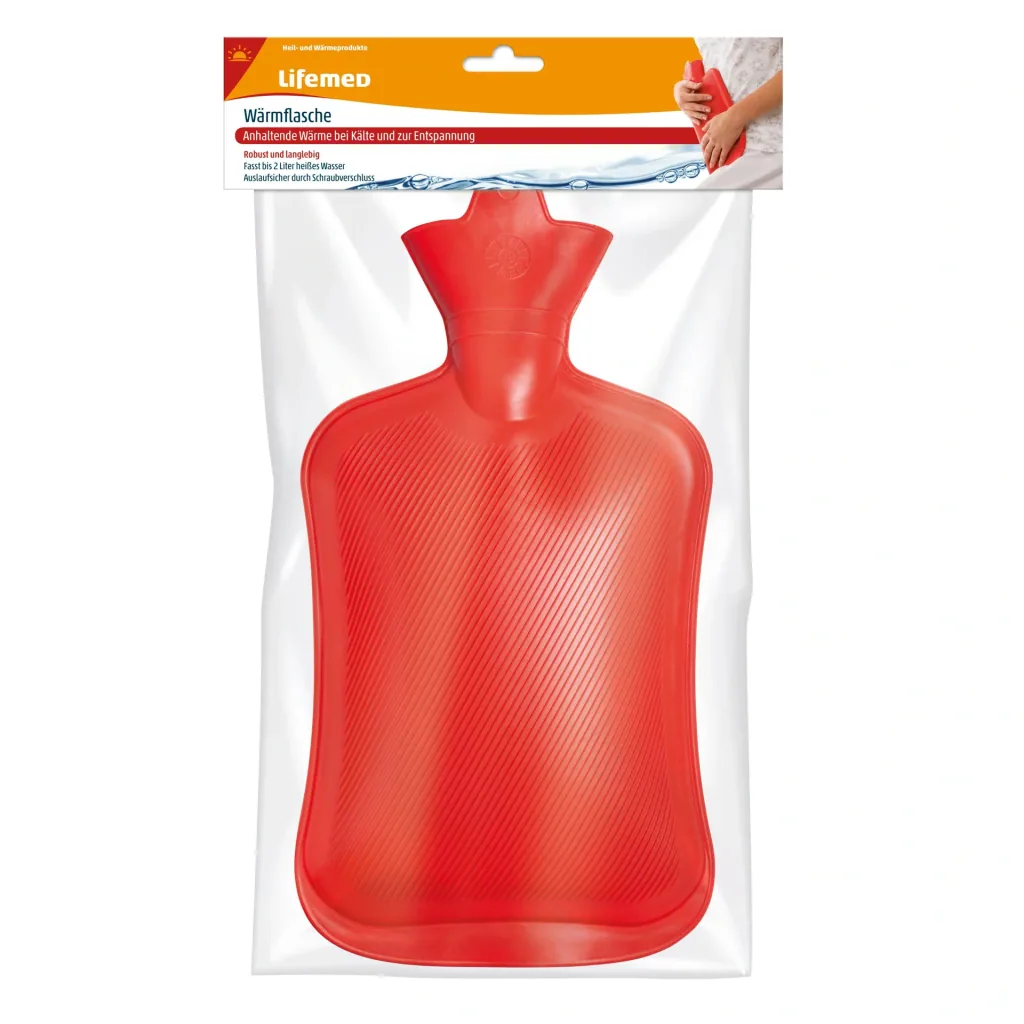 Hot water bottle, screw cap, 2 liters, red
