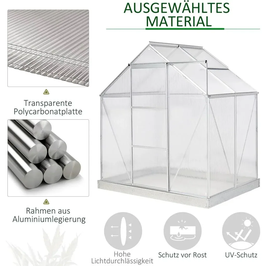 Aluminum greenhouse garden house with window door 193 x 126 x 205 cm 2.5 plant house including foundation greenhouse tomato house