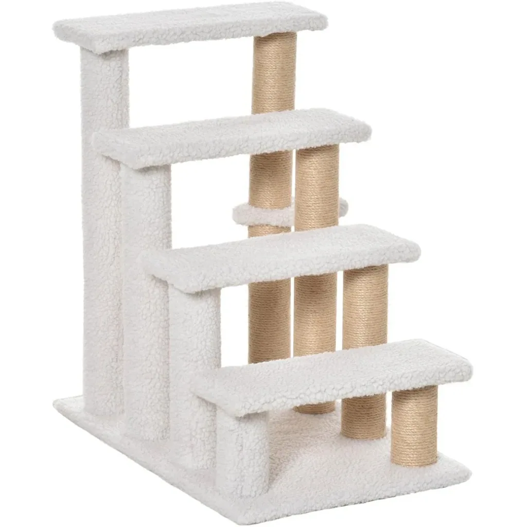 Pet stairs with scratching posts white