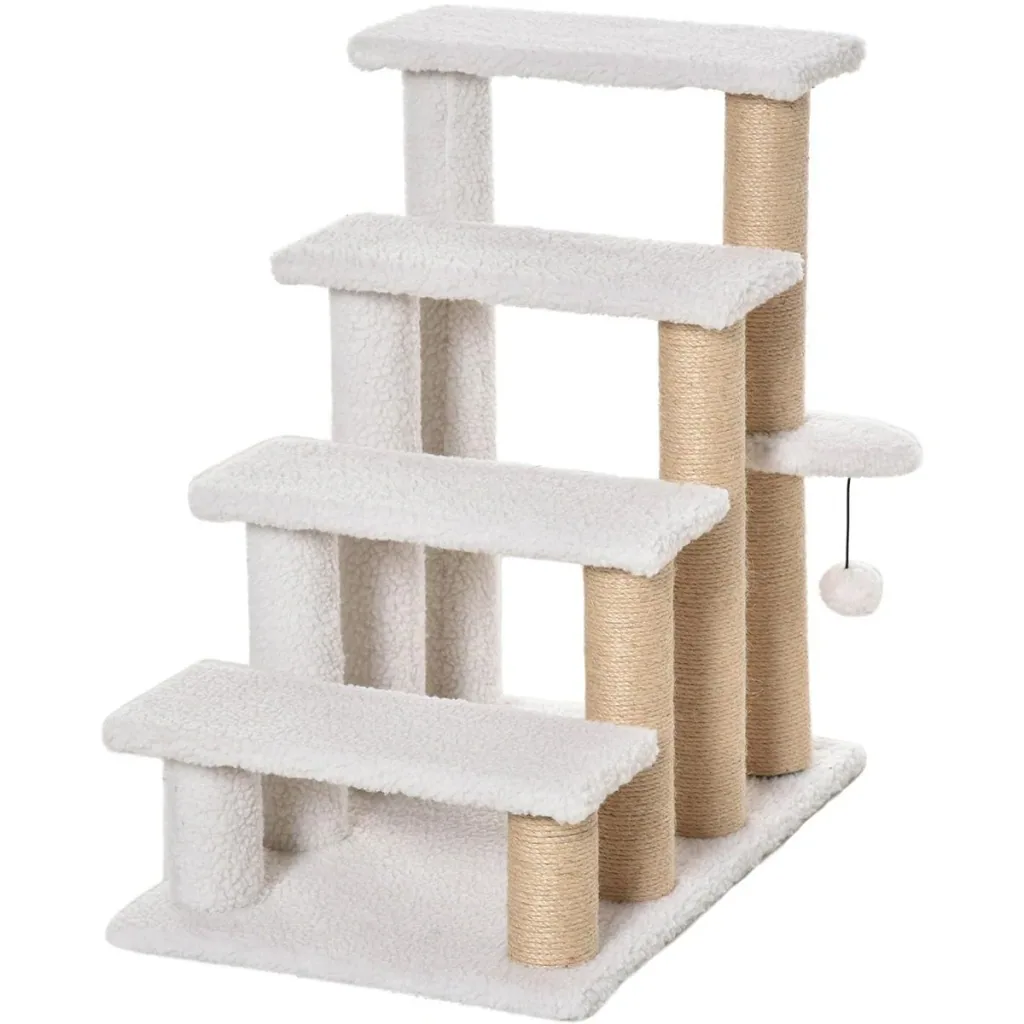 Pet stairs with scratching posts white