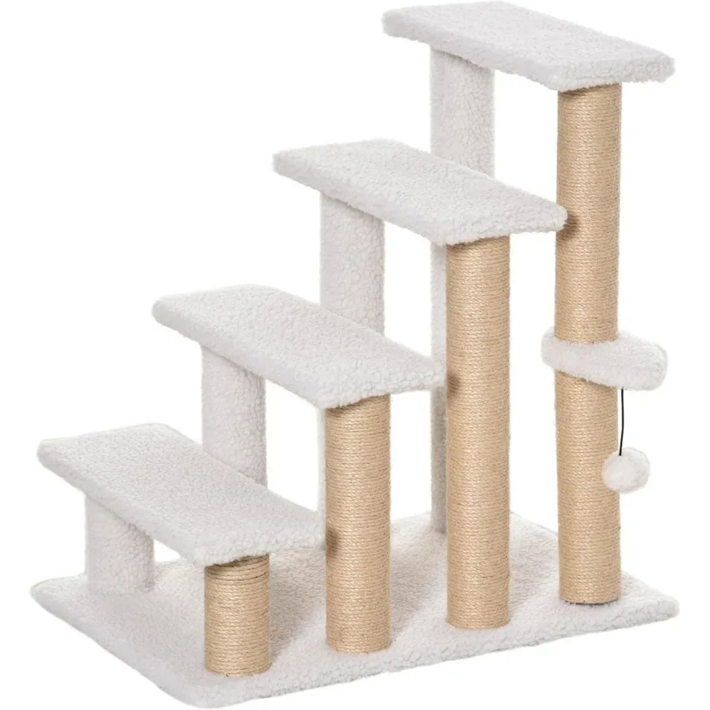 Pet stairs with scratching posts white