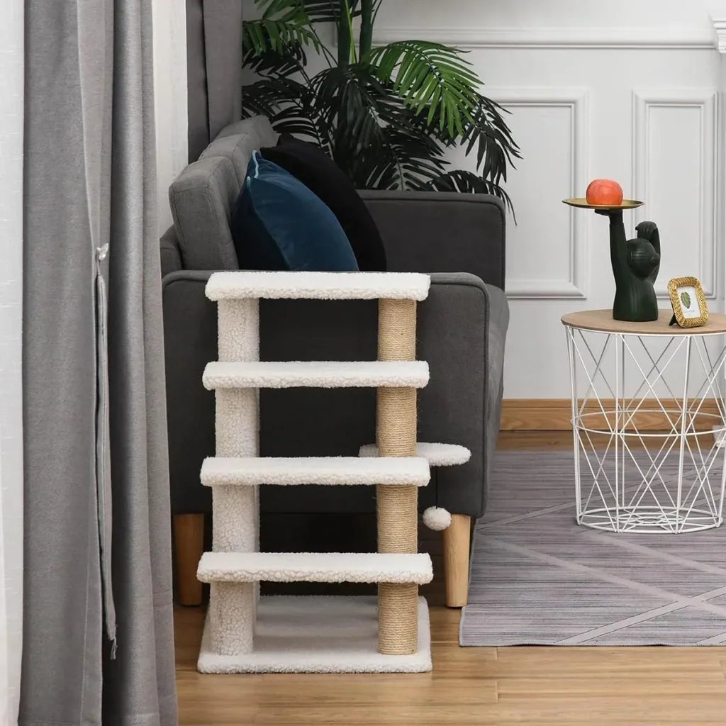 Pet stairs with scratching posts white