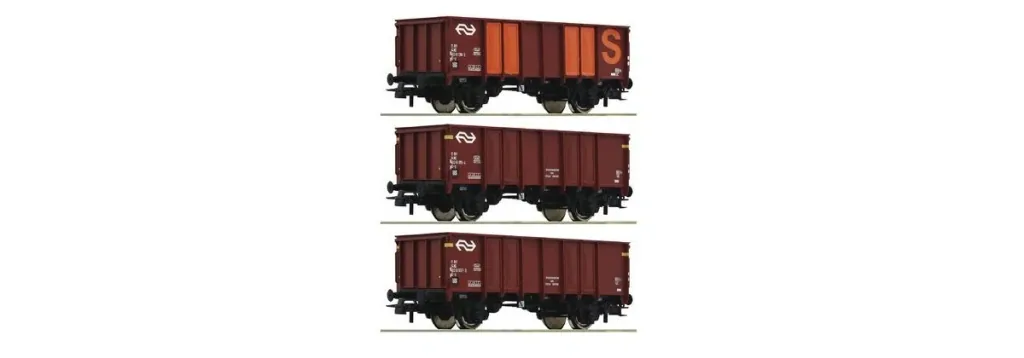 Set of 3 open freight cars, type GTOW, of the Dutch State Railways