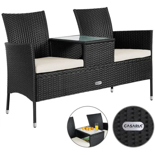 Garden bench / Love Bench - polyrattan - 143x55x88cm - black