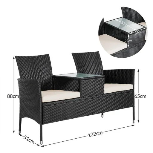 Garden bench / Love Bench - polyrattan - 143x55x88cm - black
