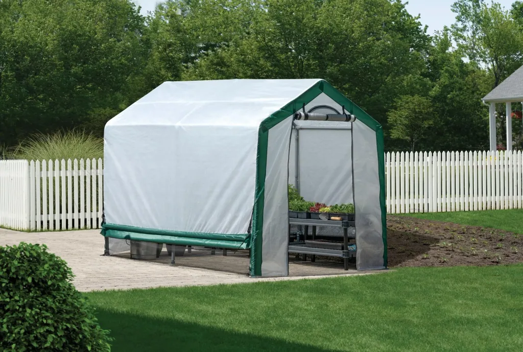 Kas 4,32 m² Wit/Groen, 180×240 cm – Foliekas met oproldeur, weerbestendig