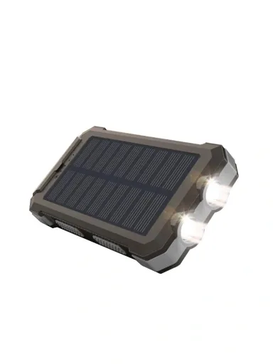Solar power bank with flashlight and LED capacity indicator
