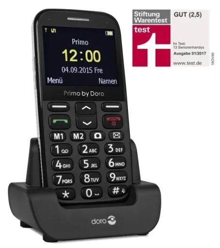 Primo 366 black large-button mobile phone with table charger, Bluetooth, flashlight, FM radio, standby time up to 12 days