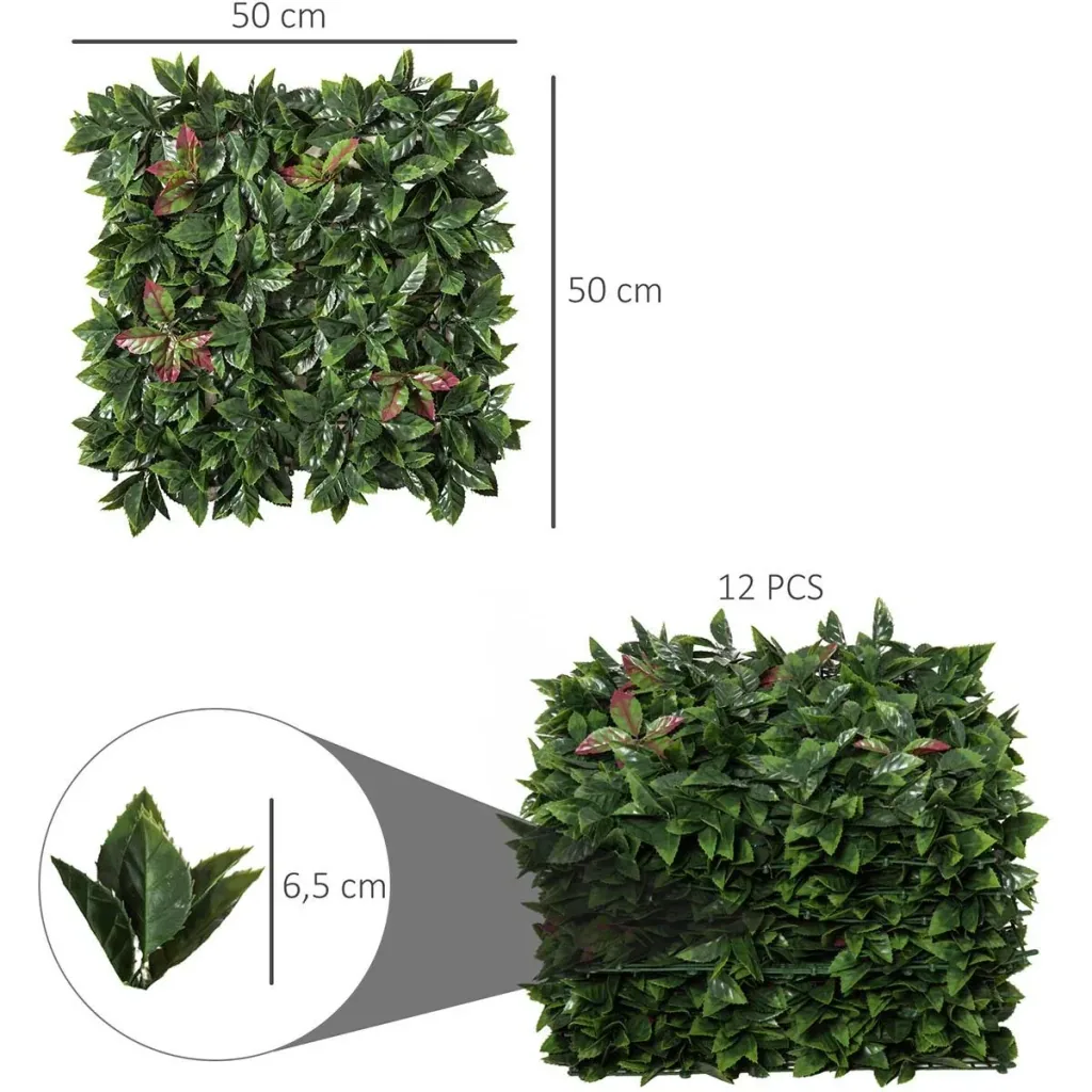12 pieces artificial plant wall hedge 50x50 cm UV protection privacy screen cotoneaster design hedge plant for garden outdoor