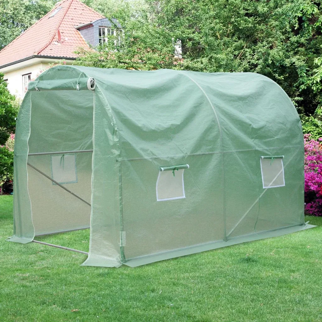Plastic greenhouse with green window