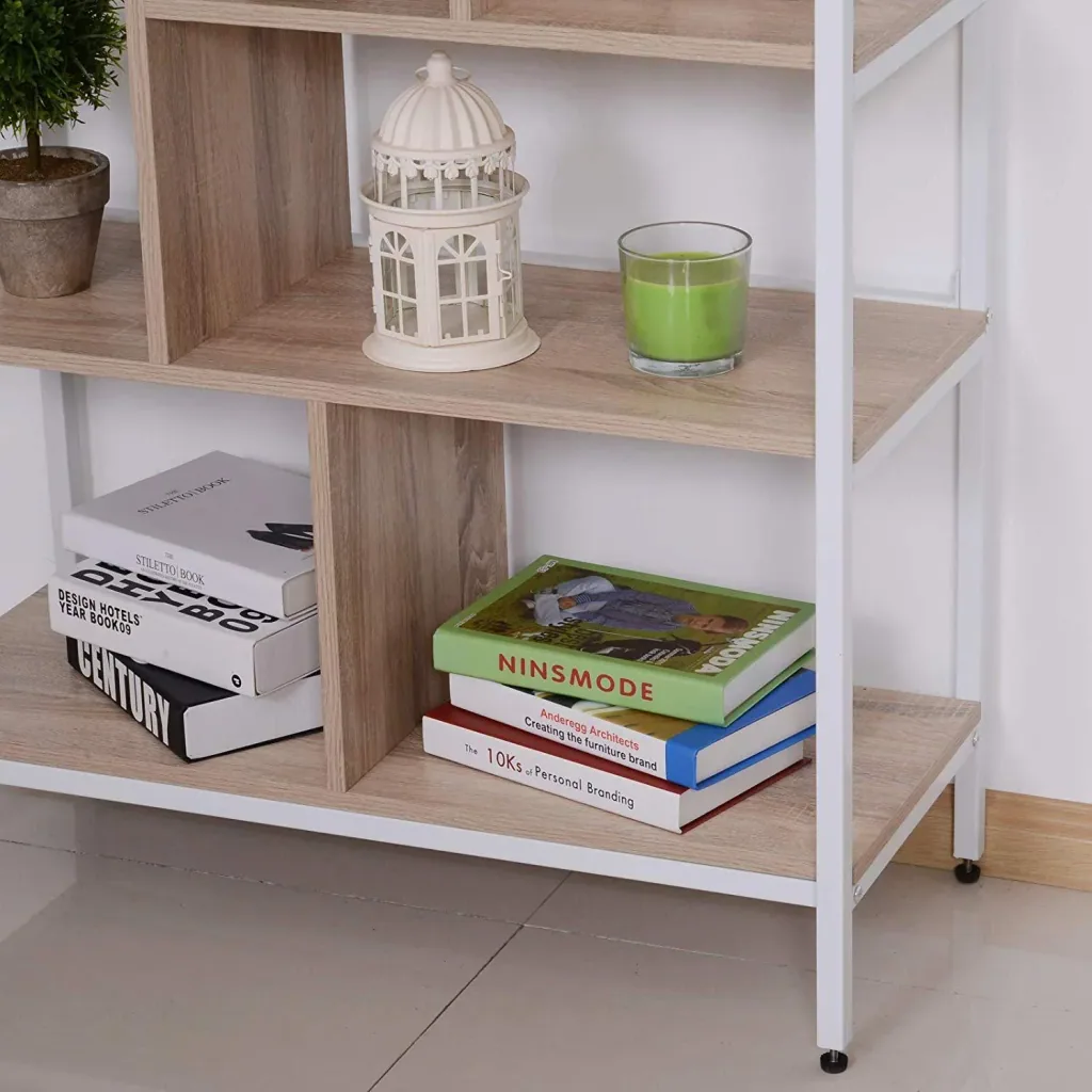 Bookshelf wooden shelf standing shelf office shelf storage shelf decorative shelf 9 x cubes natural+white 80x35x160cm