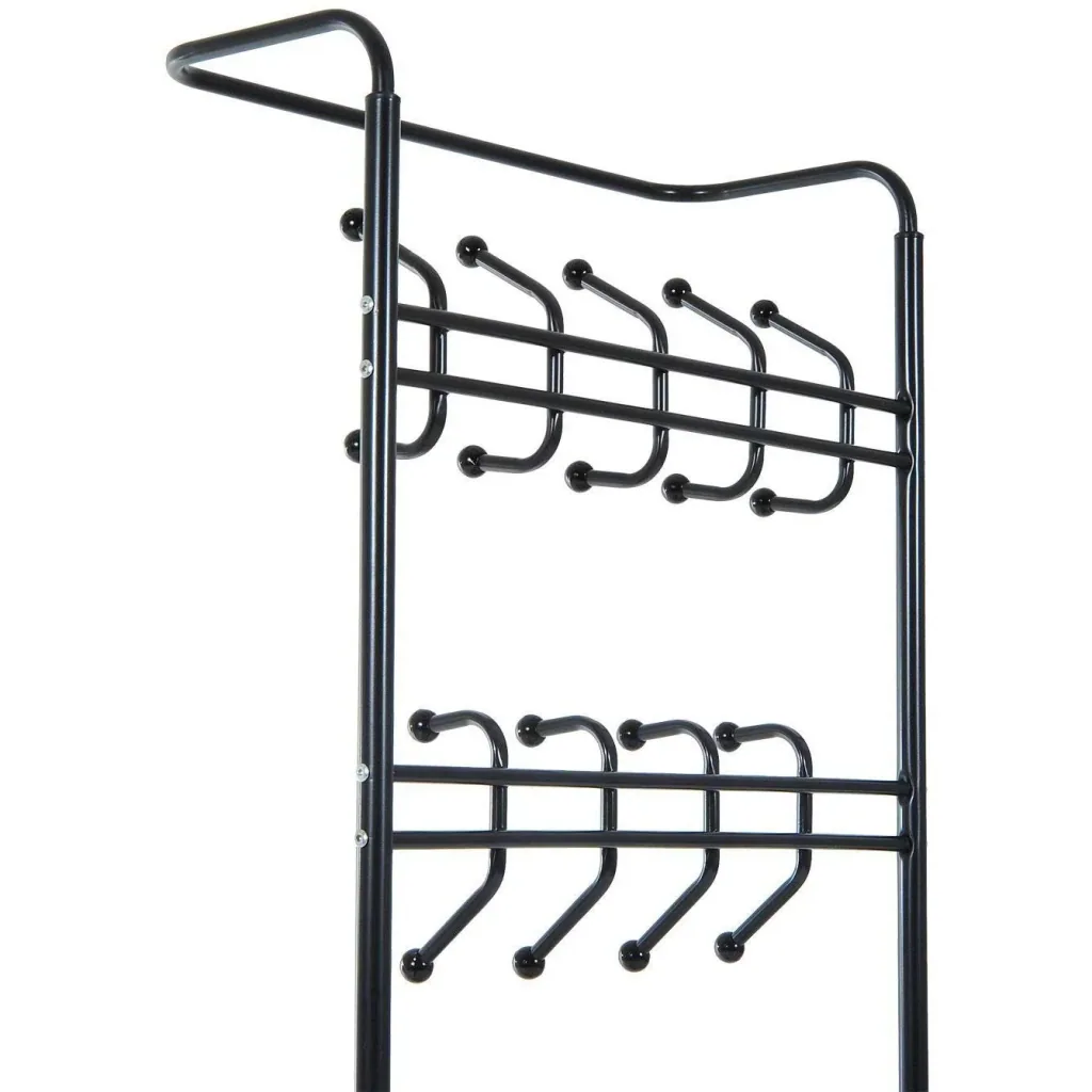 Clothes rack 18 hooks with shoe rack metal black