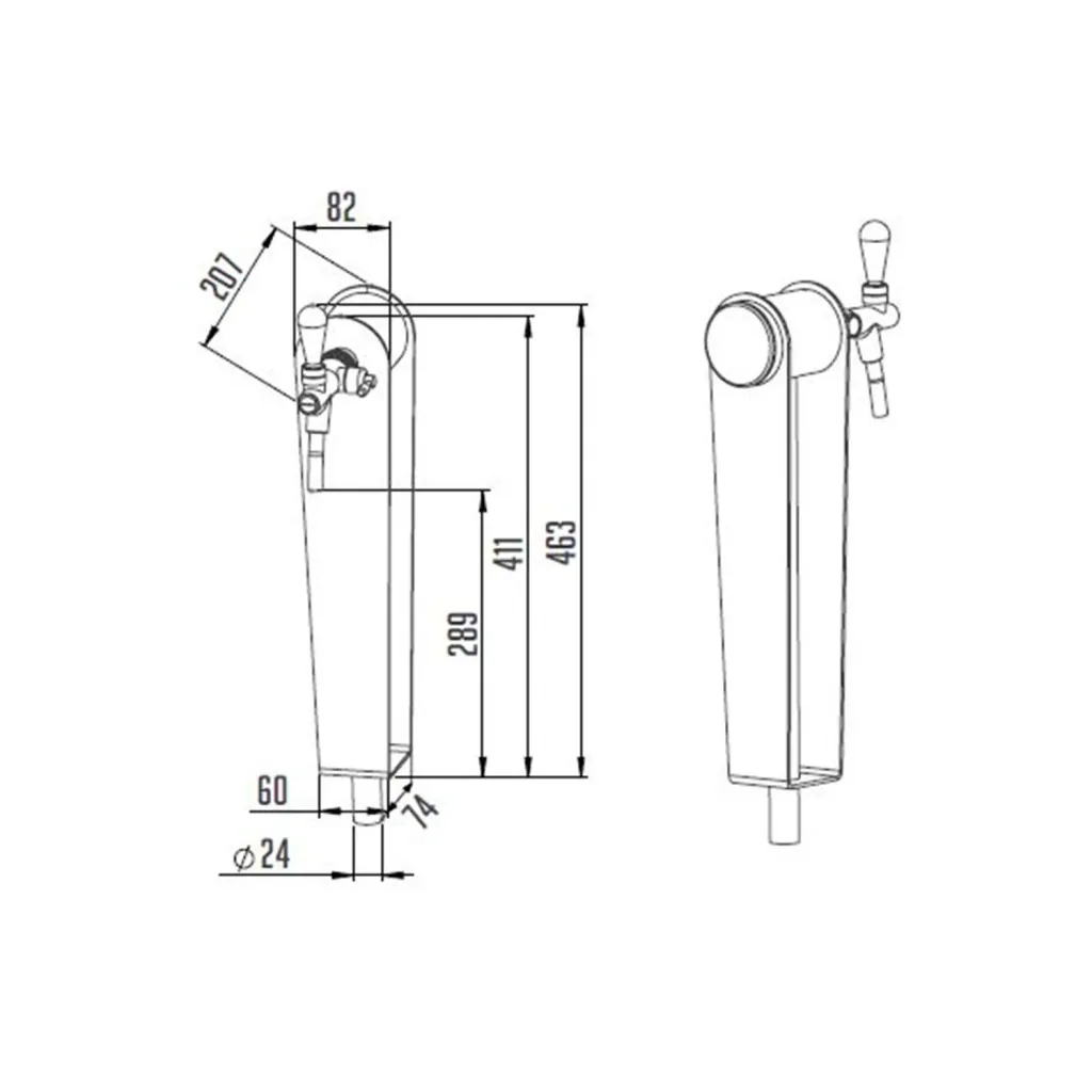 Tapzuil model blank eiken, 1-lijns