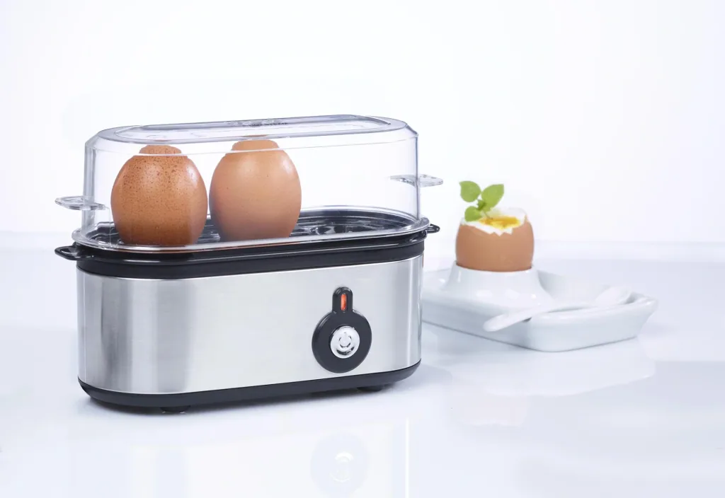 Stainless steel egg cooker mini for 1-3 eggs, 210 watts