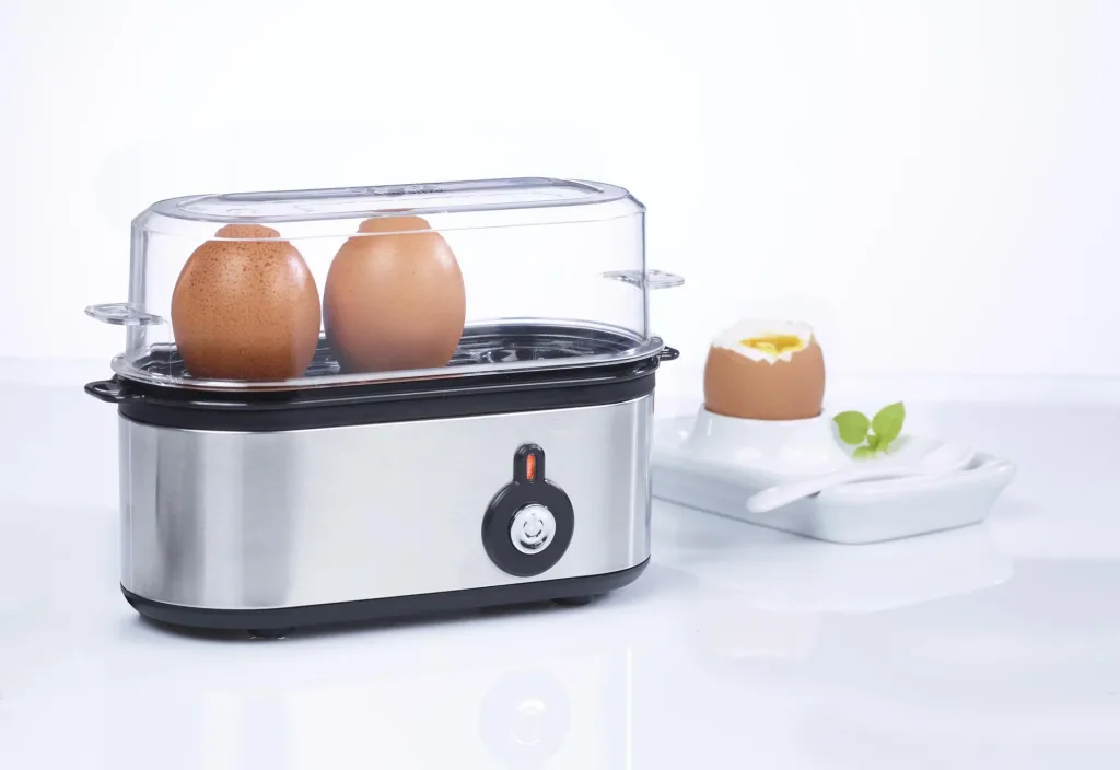 Stainless steel egg cooker mini for 1-3 eggs, 210 watts