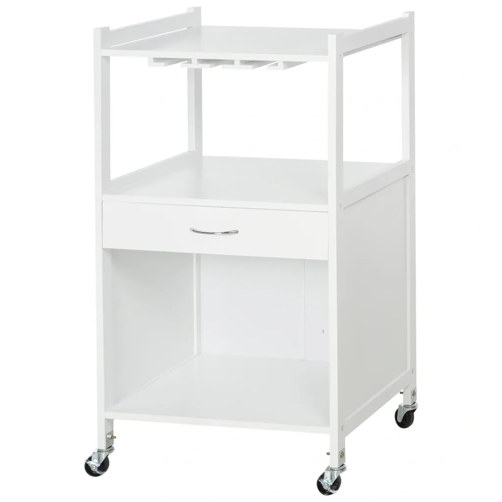 Kitchen trolley with wheels and wine rack white