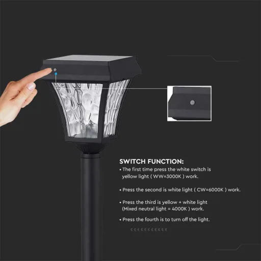 VT-984 Valencia Solar Garden Post Solar LED Lamp - 3 Light Colors