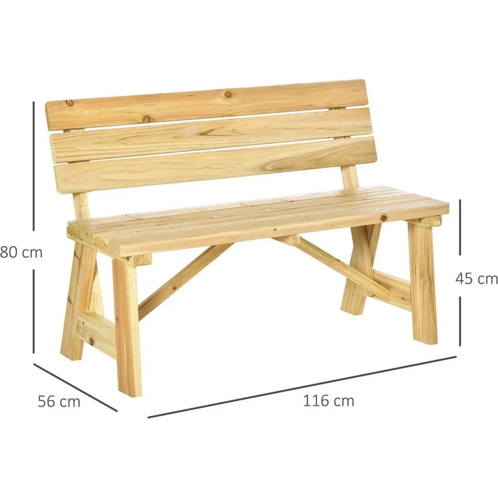Garden bench 2-seater park bench made of wood bench up to 220 kg bench patio bench with backrest garden furniture solid wood 116