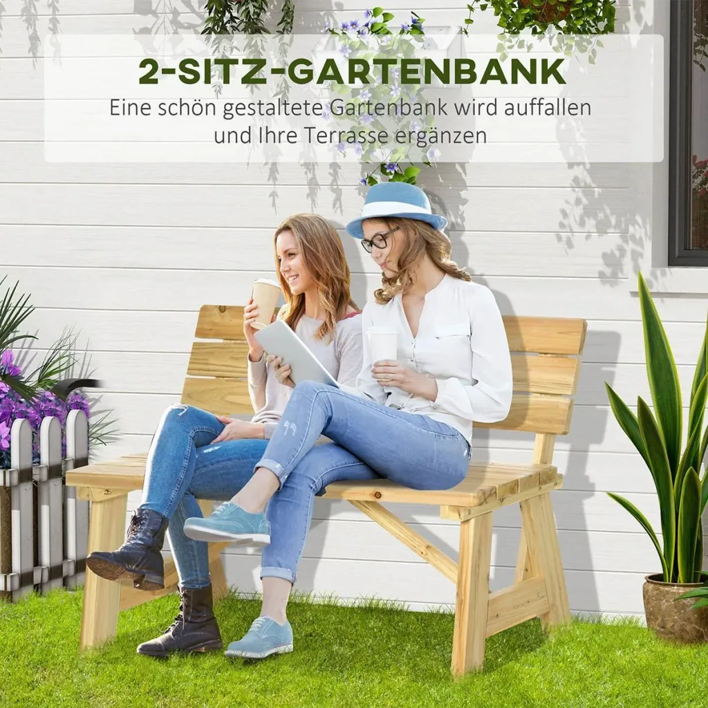 Garden bench 2-seater park bench made of wood bench up to 220 kg bench patio bench with backrest garden furniture solid wood 116