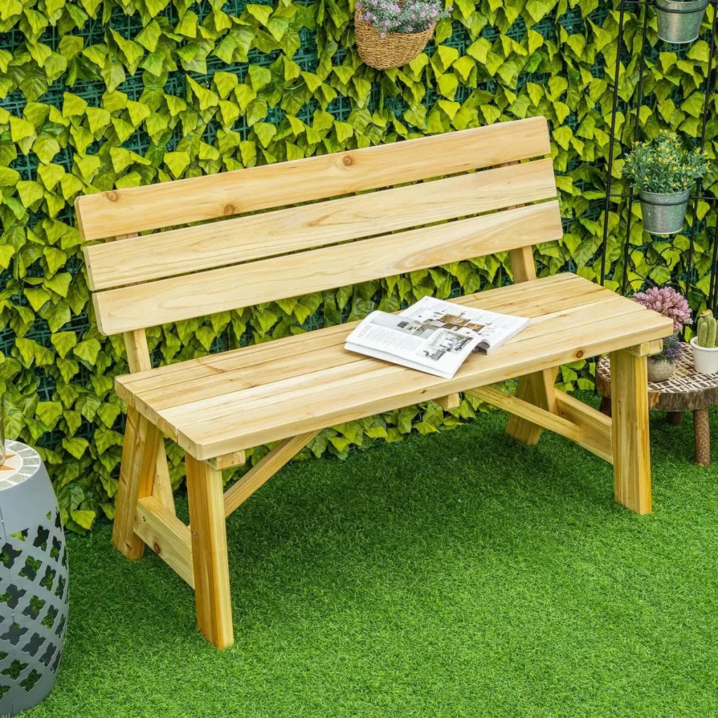 Garden bench 2-seater park bench made of wood bench up to 220 kg bench patio bench with backrest garden furniture solid wood 116