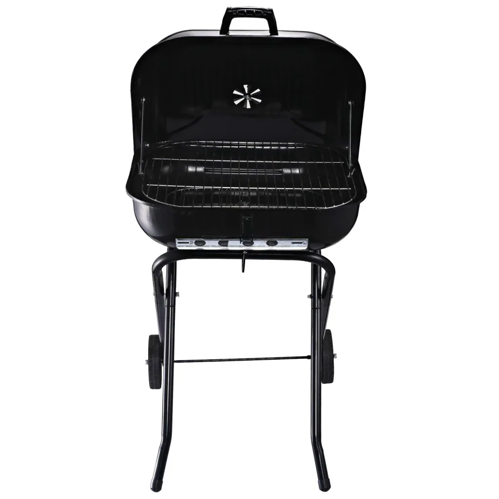 Charcoal grill with wheels, grill cart, metal, black