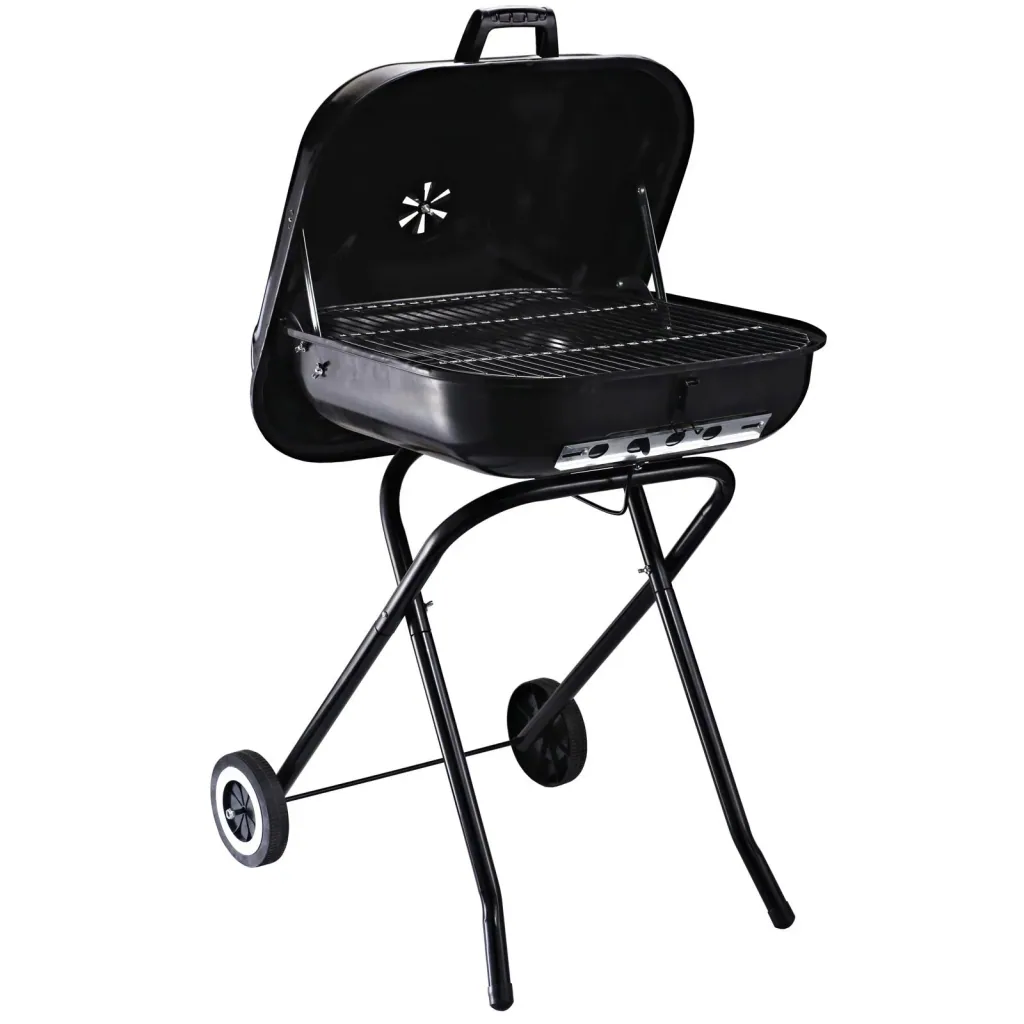 Charcoal grill with wheels, grill cart, metal, black