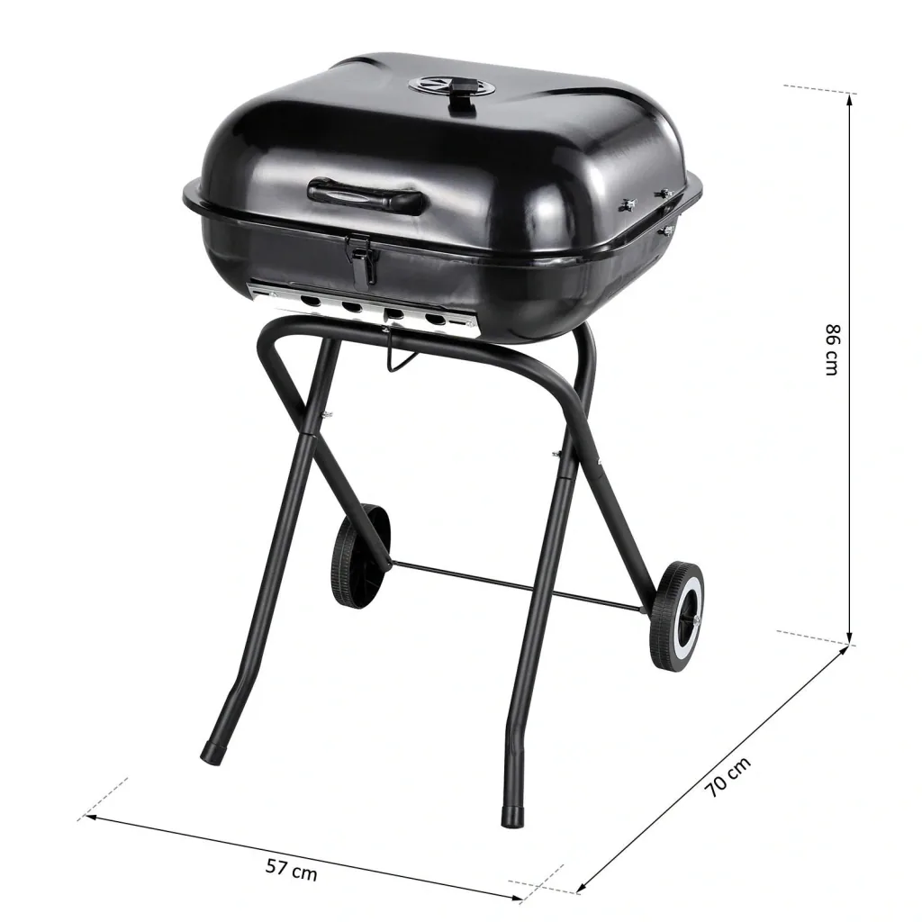 Charcoal grill with wheels, grill cart, metal, black