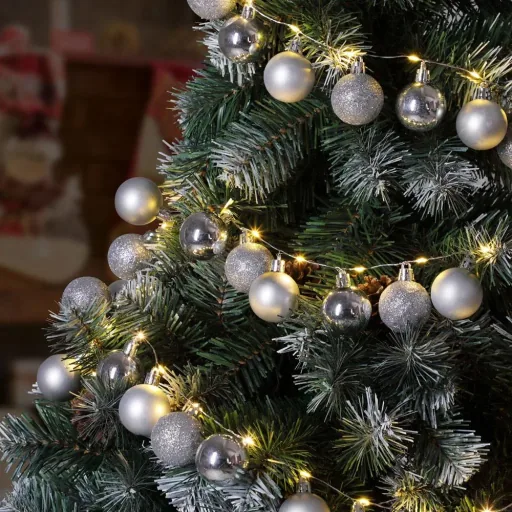 Christmas tree lights / festive lights / Christmas lights - with Christmas balls - 40 LED - 2 m - silver