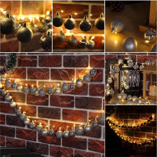 Christmas tree lights / festive lights / Christmas lights - with Christmas balls - 40 LED - 2 m - silver