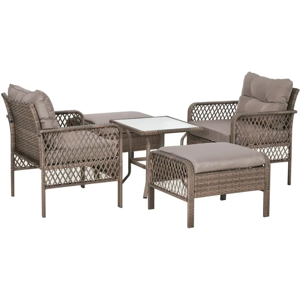 Rattan garden furniture 5-piece set bench with stool table steel