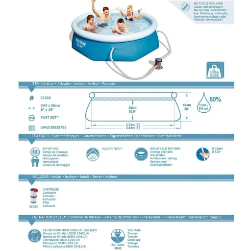 Swimming pool with pump and filter - Ø244cm - 1249 L/h pump capacity