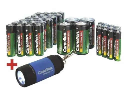 Zinc-carbon battery economy pack 40 pieces with LED flashlight