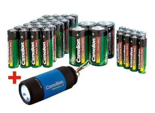 Zinc-carbon battery economy pack 40 pieces with LED flashlight