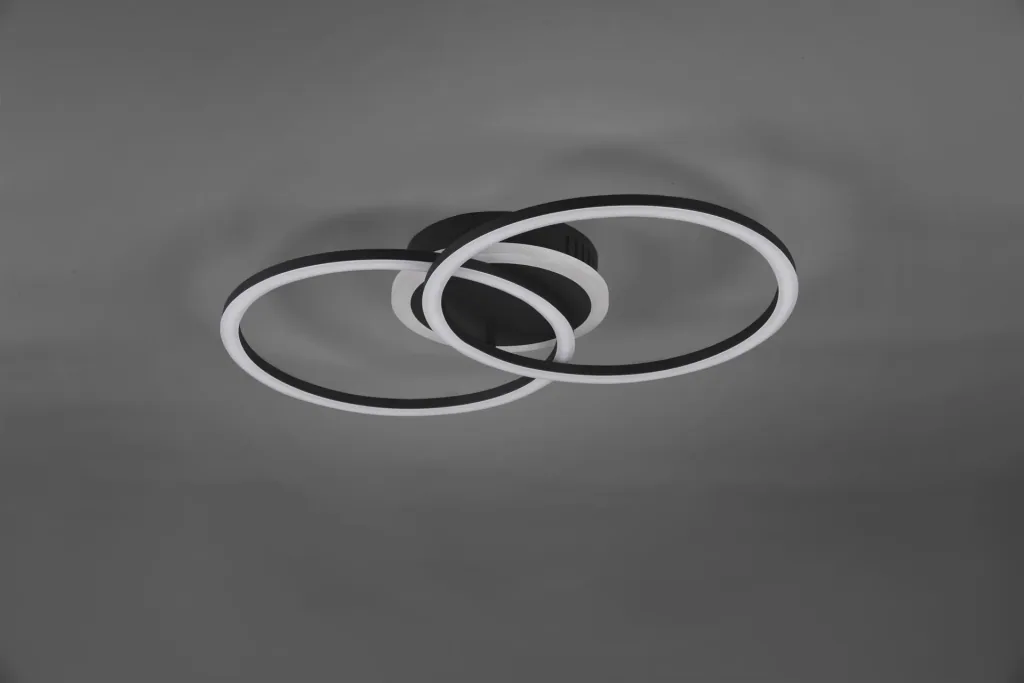 VENIDA LED ceiling light, 25 W, 3000 K, 2600 lm, switch dimmer, matt black, white acrylic
