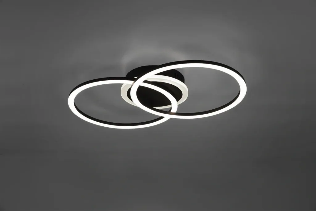 VENIDA LED ceiling light, 25 W, 3000 K, 2600 lm, switch dimmer, matt black, white acrylic