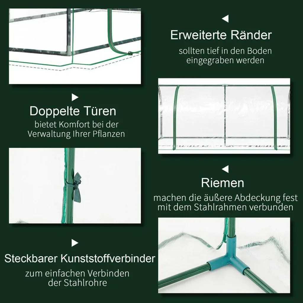 Greenhouse, greenhouse with door, cold frame, plant house, plant cultivation, steel PVC, 200 x 100 x 80 cm