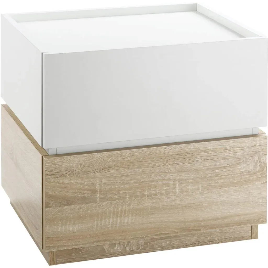 Bedside table with drawer, stackable bedside table, drawer cabinet, bedroom bedside table, chipboard white + natural 50 x 4